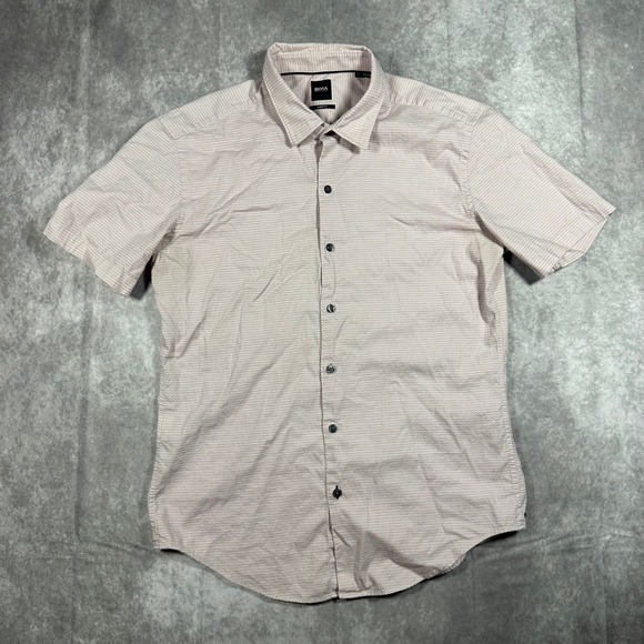 Hugo Boss Other - Hugo Boss Sharp Fit Mens Large Pink Geometric Short Sleeve Button Down Shirt